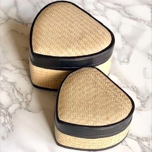 3/$45 ⭐️ Vintage Woven Nesting Containers with Leather Trim